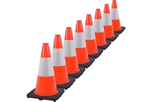 OranLite Fluorescent Orange/Green PVC Traffic Cones, Heavy Black Base Parking Lot Cone Structurally Stable Weatherproof Road Construction Safety Cones (8, Orange, 18" Medium)