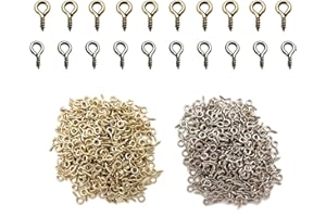IDEALSV 800 Pcs Small Screw Eye Pins 4 x 8mm Eyelet Hooks for Jewelry Marking Silver and Gold