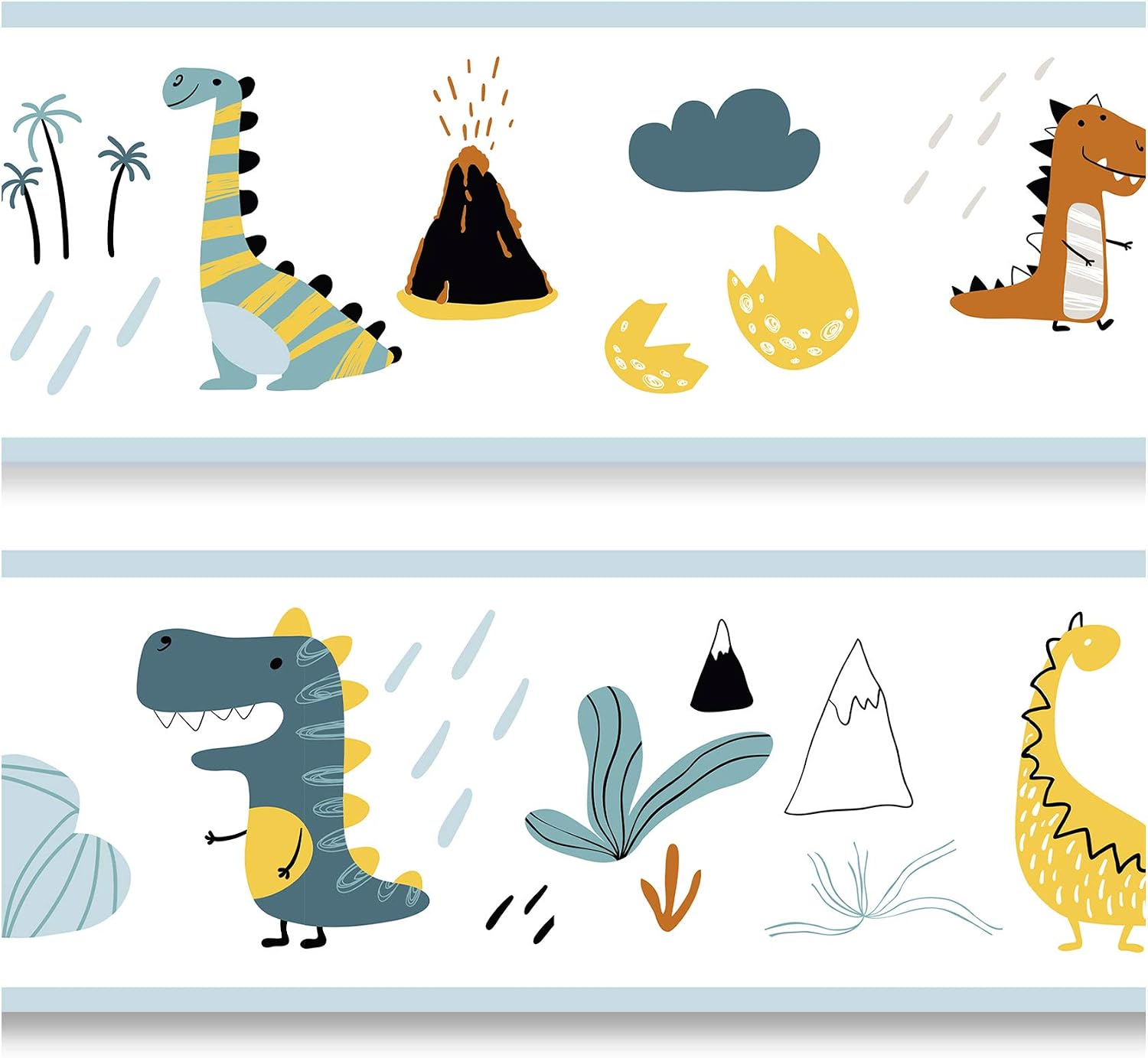 Y033 Border 15 cm x 200 cm for Children's Room Baby Room Decor Sticker Wall Border Self-Adhesive Wall Sticker for Children Girls Boys Y033 (Dinos)
