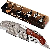 Barvivo Wine Opener with Foil Cutter Knife & Cap Remover - Double Hinged Manual Wine Key for Servers, Bartenders & Waiters - 