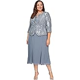 Alex Evenings Women's Plus Size Tea Length Button-Front Jacket Dress