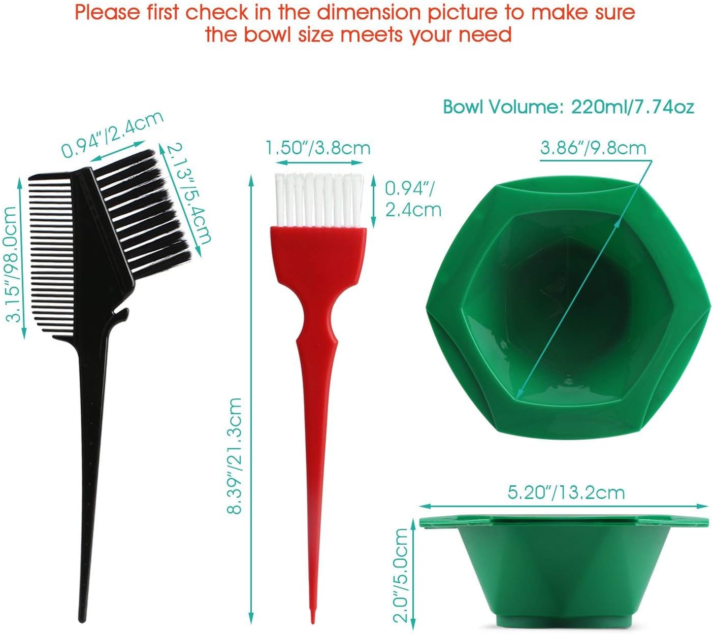 15 PCS Professional Salon Hair Coloring Dye Mixing Tint Bowls and Brush Kit [7 Tint bowl + 7 Hair coloring brush + 1Hair dye comb] Dye Brush & Comb/Mixing Bowl/Tint Tool - Multicolor: Kitchen & Dining