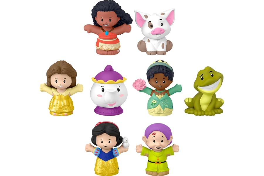 Fisher-Price Little People Disney Princess Story Duos, Ages 18+ Months | Moana & Pua, Belle & Mrs. Potts, Tiana & Naveen, Snow White & Dopey Figure Set, Pretend Play