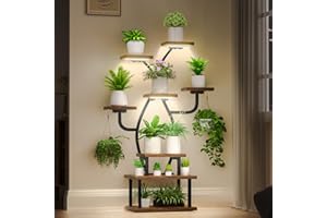 Tovve Plant Stand Indoor with Grow Light, 8 Tiered 48" Small Plant Shelf, Corner Plant Stand Stand for Indoor Plants Multiple, Metal Humen-Shaped Plant Flower Holder, for Living Room, Patio, Balcony