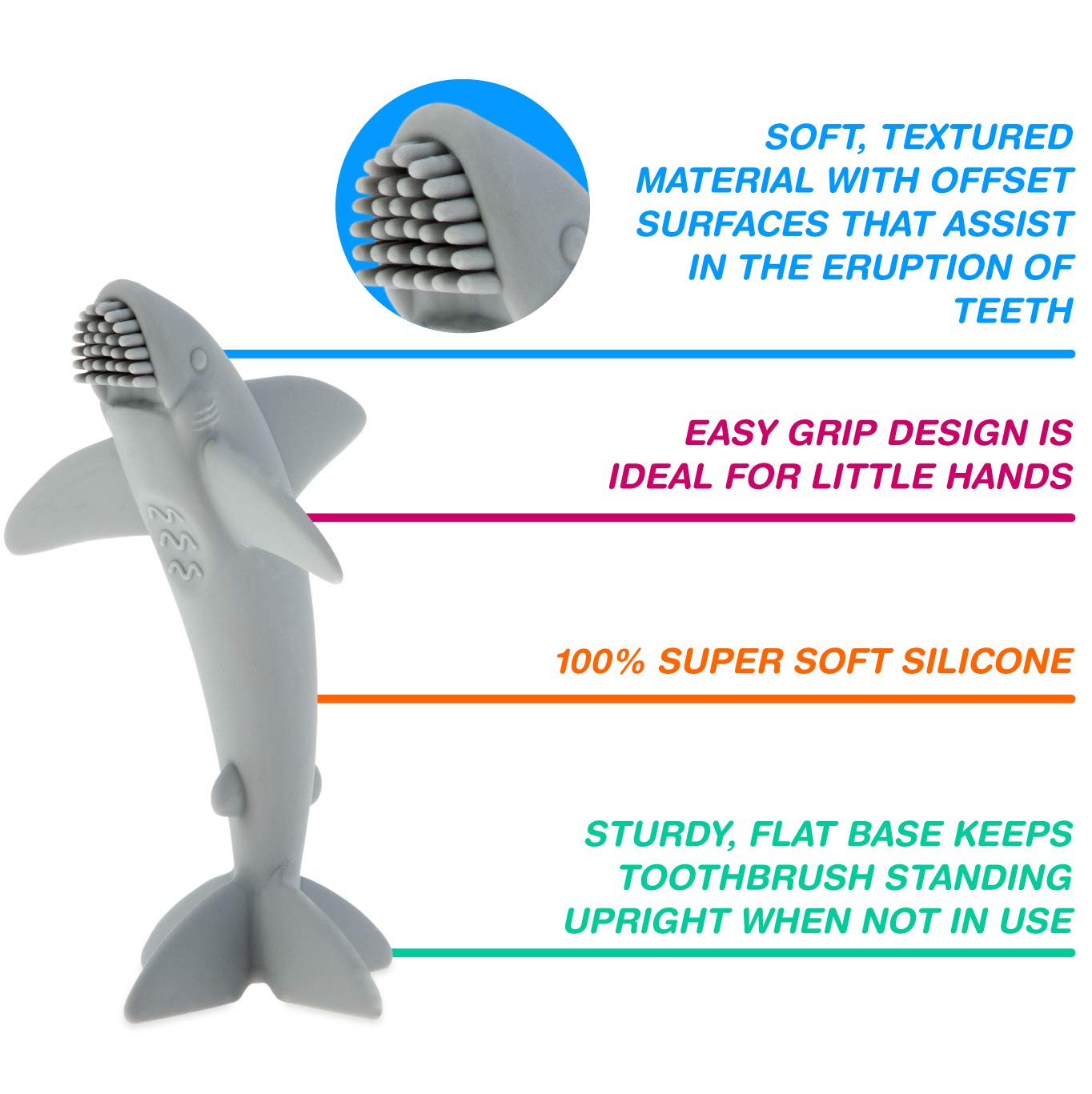 Nuby Grooming Lil Shark Massaging Toothbrush, Colors May Vary, 1pk, 5