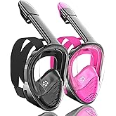 QingSong Full Face Snorkel Mask for Adults, Snorkeling Gear with Camera Mount, 180 Degree Panoramic View Snorkel Set Anti-Fog Anti-Leak