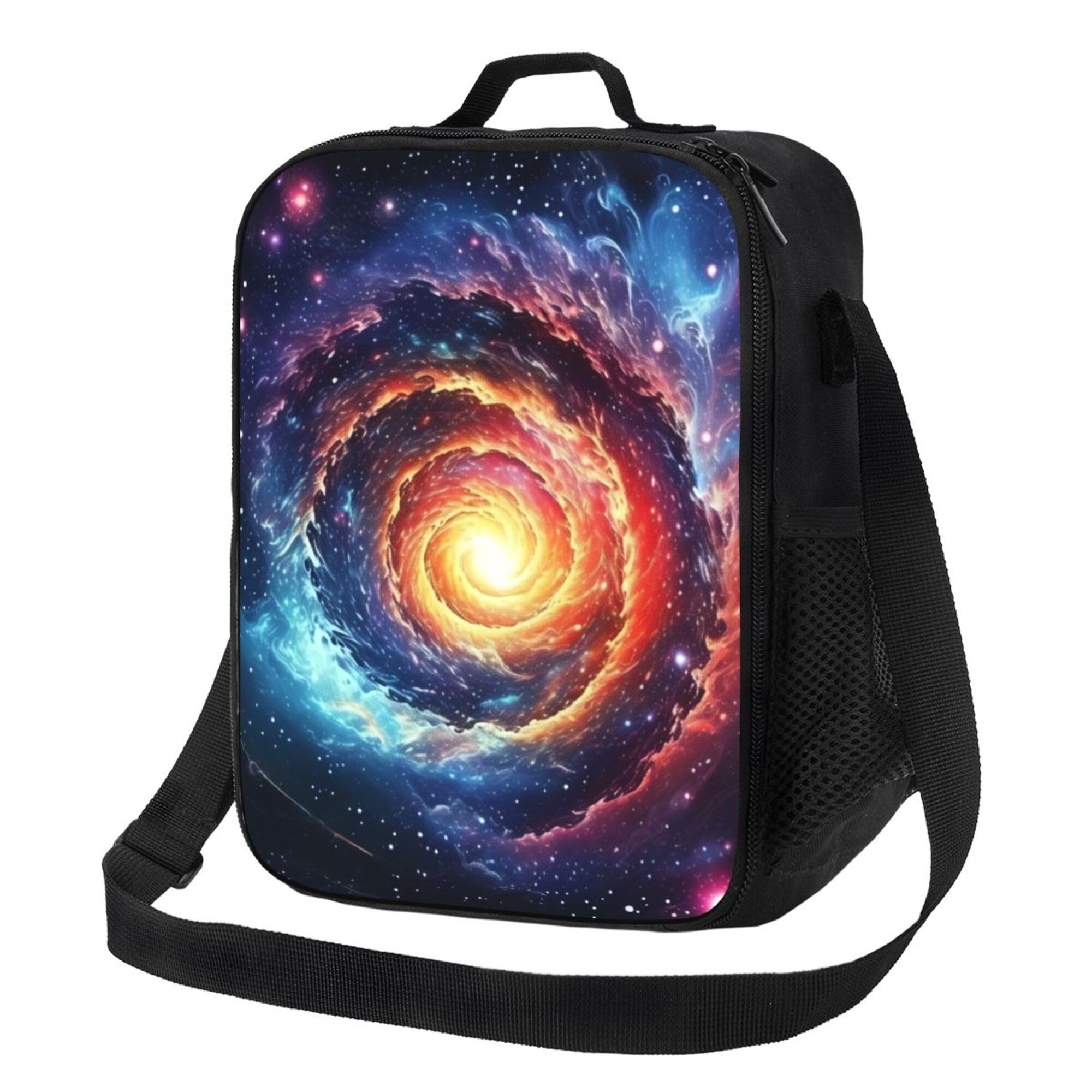 Gaakvrr Spiral Space Galaxy Lunch Bag for Boys Girls, Star in Milkway Nebula Lunch Box for Boys Girls Reusable Portable Waterproof Lunch Bags with Adjustable Shoulder Strap and Side Pocket