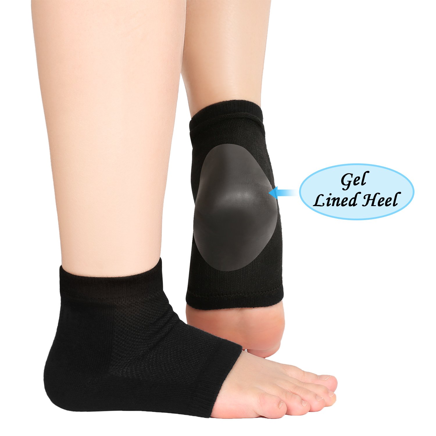Soft Ventilate Gel Heel Socks Open Toe Socks for Dry Hard Cracked Skin Moisturizing Day Night Care Skin, 3 Pairs (Regular Size, Black) : Beauty