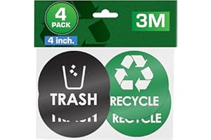 PIXELVERSE DESIGN Recycling & Trash Bin Stickers - 4-Pack, 4" Inch Round Decals - Easy to Apply, UV-Resistant for Indoor & Outdoor Waste Management in Kitchens, Offices, and Public Spaces