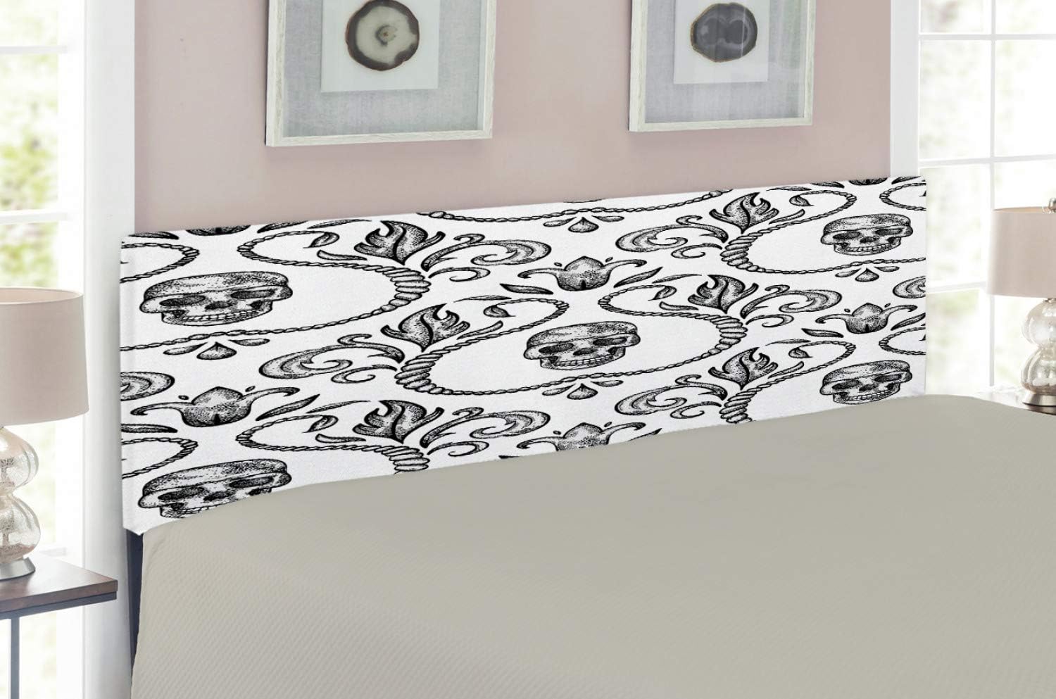 Lunarable Gothic Headboard for Full Size Bed, Ornament with Skull Goth