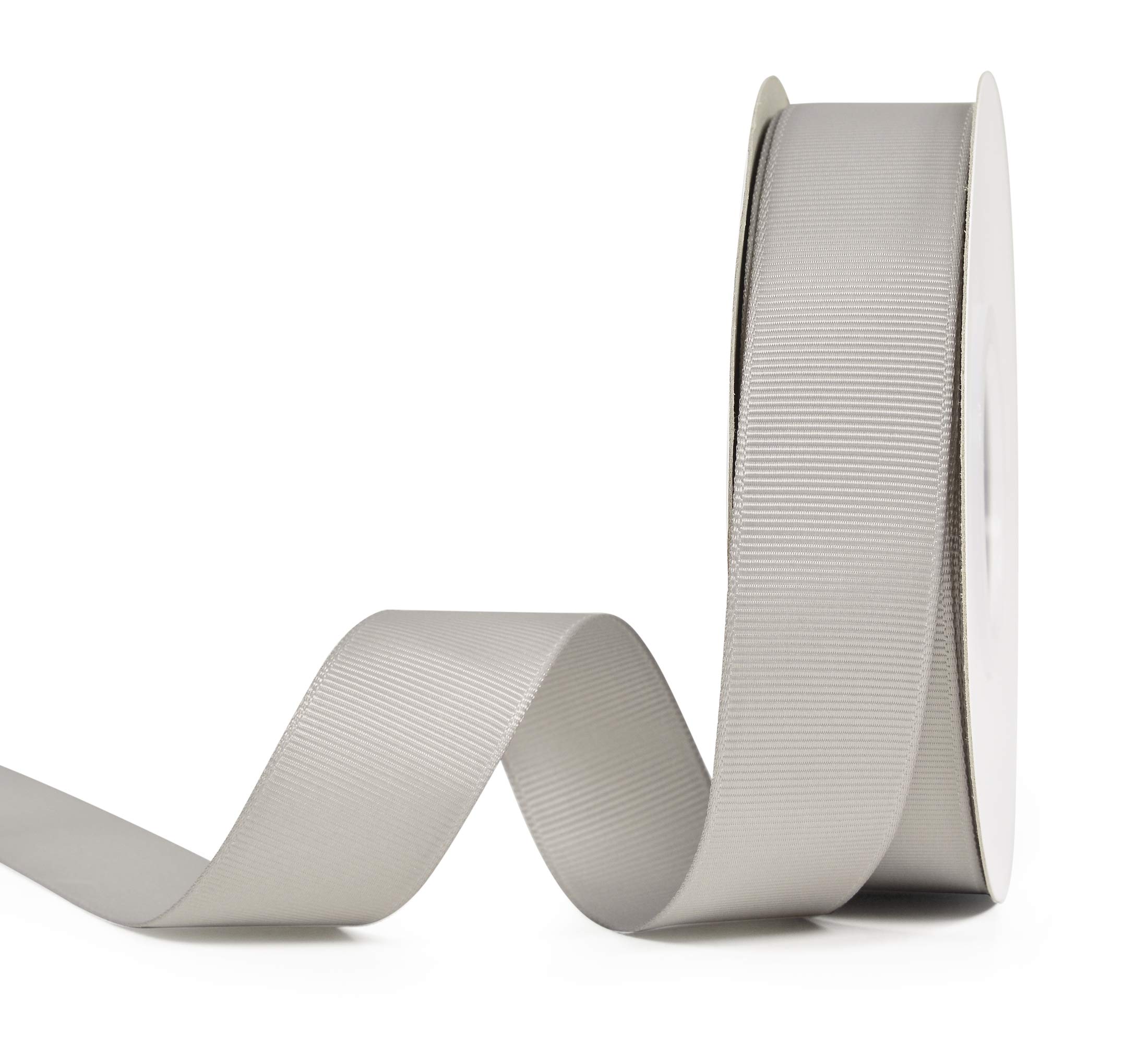 YAMA Solid Grosgrain Ribbon Roll - 1 Inch 25 Yards for Gift Wrapping Ribbons, Silver,