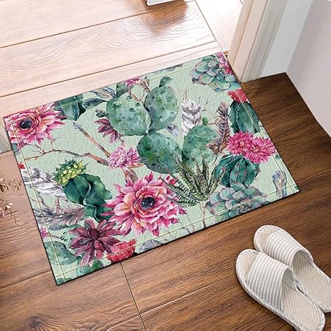 YYAANNGG Grünpflanzenkaktus-Blumenbad Badteppich rutschfeste Türmatte