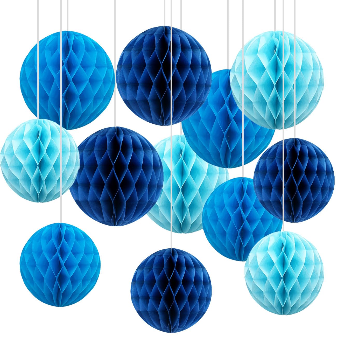 CC wonderland zone 12pcs Blue Paper Honeycomb Balls,Hanging Tissue Pom poms for Party Decoration,6inch&10inch