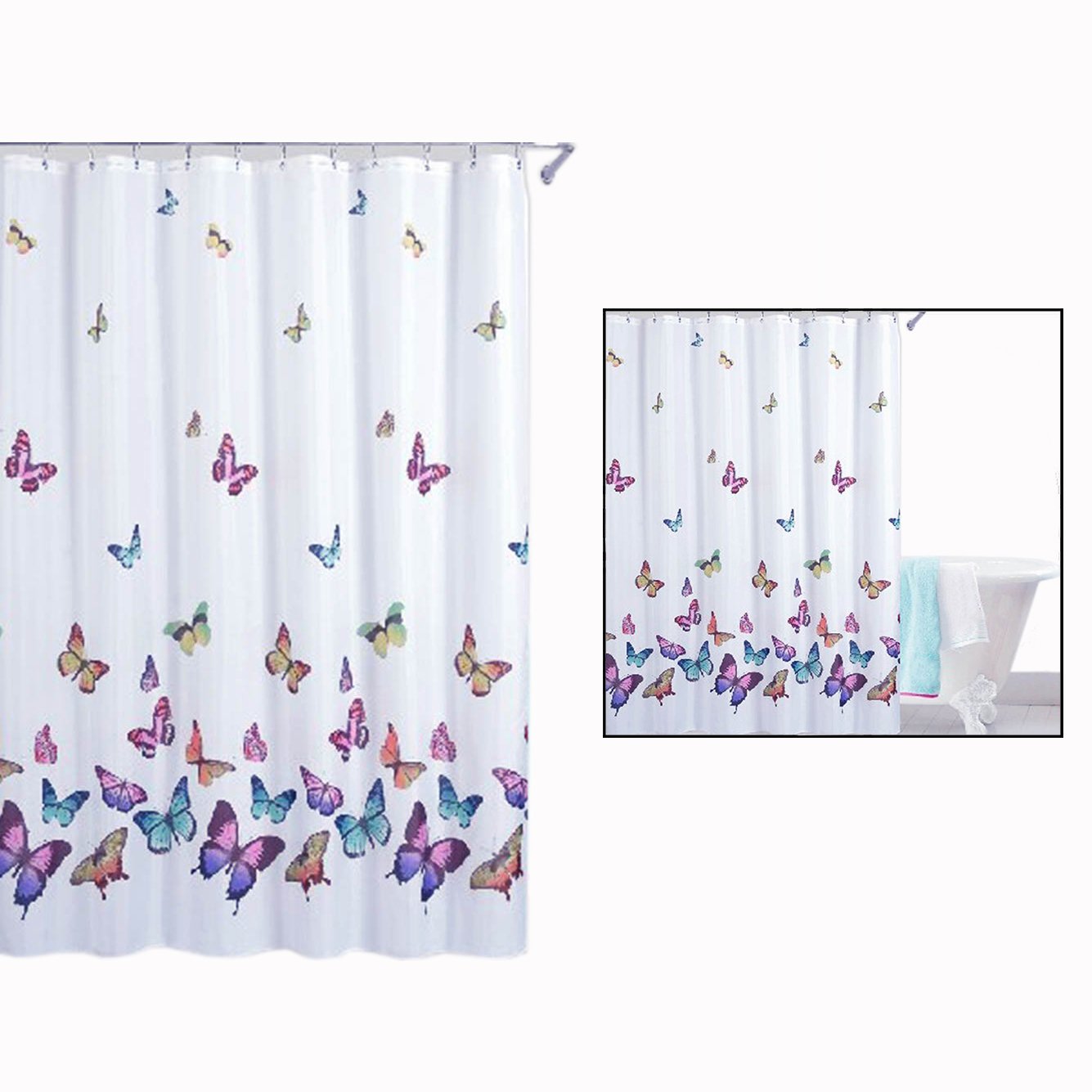 Itian Butterflies Print Shower Curtain Waterproof Polyester Bath Multi Color Curtain 71"x 71" with Hooks