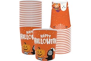 ATFUNSHOP Halloween Disposable Cups for Kids 30 PCS 9 OZ Adult Halloween Pumpkin Disposable Paper Cups for Coffee Juice and Hot Cold Drinks Party Supplies(Orange)