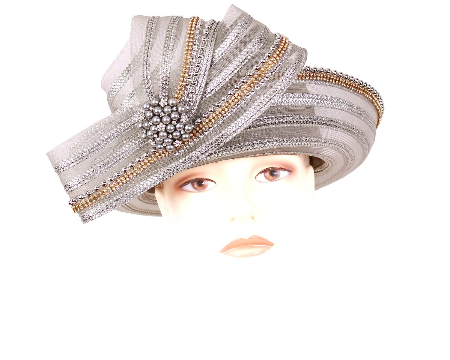 Ms. Divine Silver Rhinestone Church Derby Hat M489( Silver/Light Gray )Kentucky Derby Hat Church Hat  main image 2