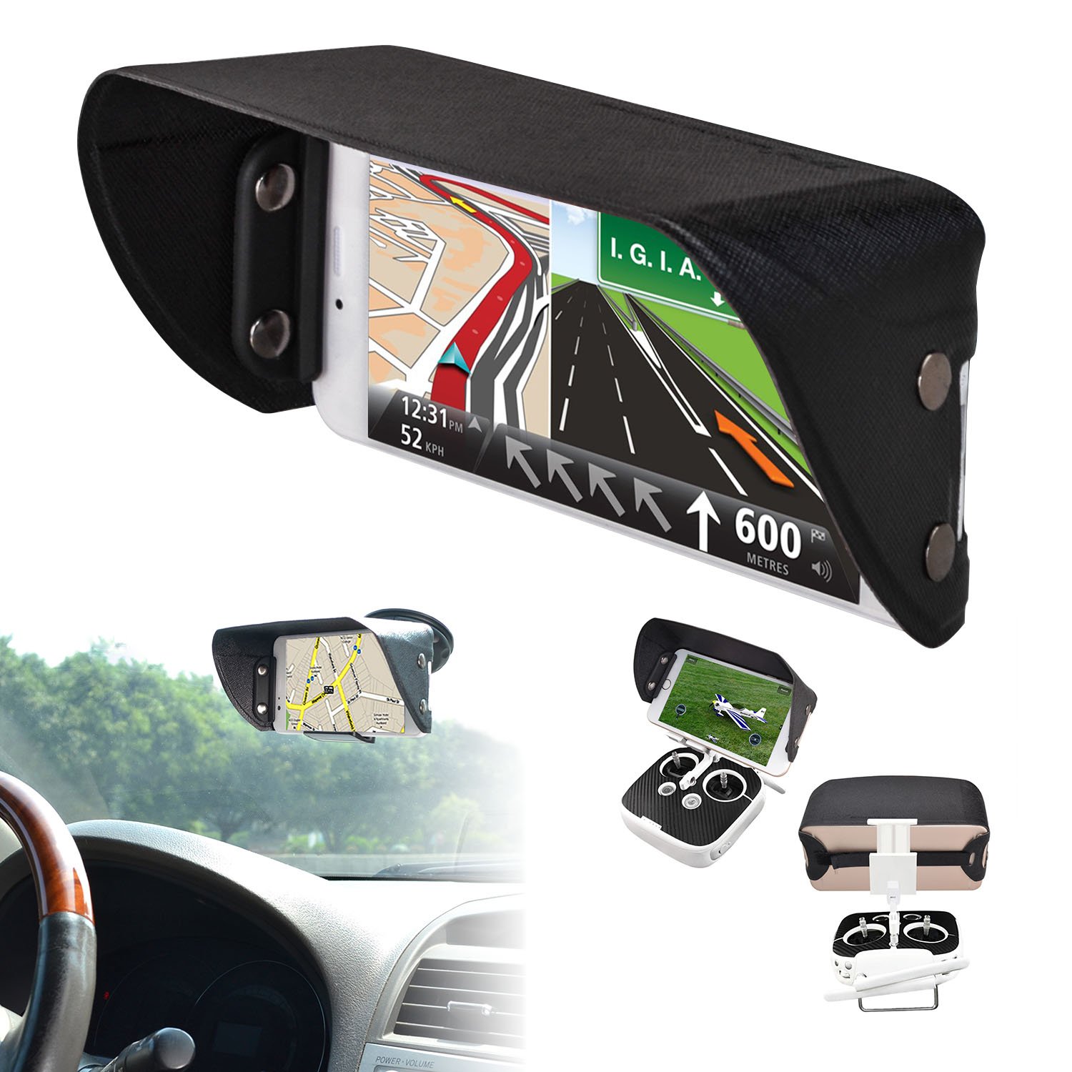 TFY Universal Phone Sun Shade & Glare Visor Shield for 4.5 Inch to 5.5 Inch Smartphones compatible with iPhone 15/14 / 13/12 / 11/8 / SE and more