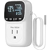 DEWENWILS Temperature Controller Outlet, 15A Thermostat Outlet, -40~210&deg;F | VA Display, Cyclic Timing/Countdown, 1800W Control Timer for Green House, Incubation, Reptiles, Heat Lamps