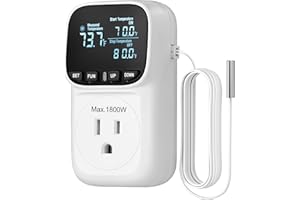 DEWENWILS Digital Temperature Controller, Heavy Duty 15A/1800W Thermostat Outlet Plug, VA Display Heating Cooling Control Timer, -40℉~210℉, Cyclic Timing/Countdown, for Greenhouse Incubator Homebrew
