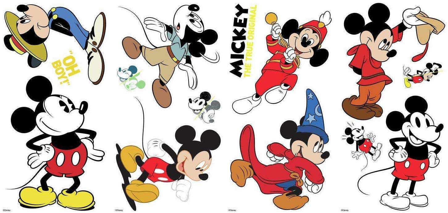 RoomMates RMK3831SCS Mickey Mouse The True Original 90Th Anniversary Peel and Stick Wall Decals,Black, White, Red, Yellow, Blue
