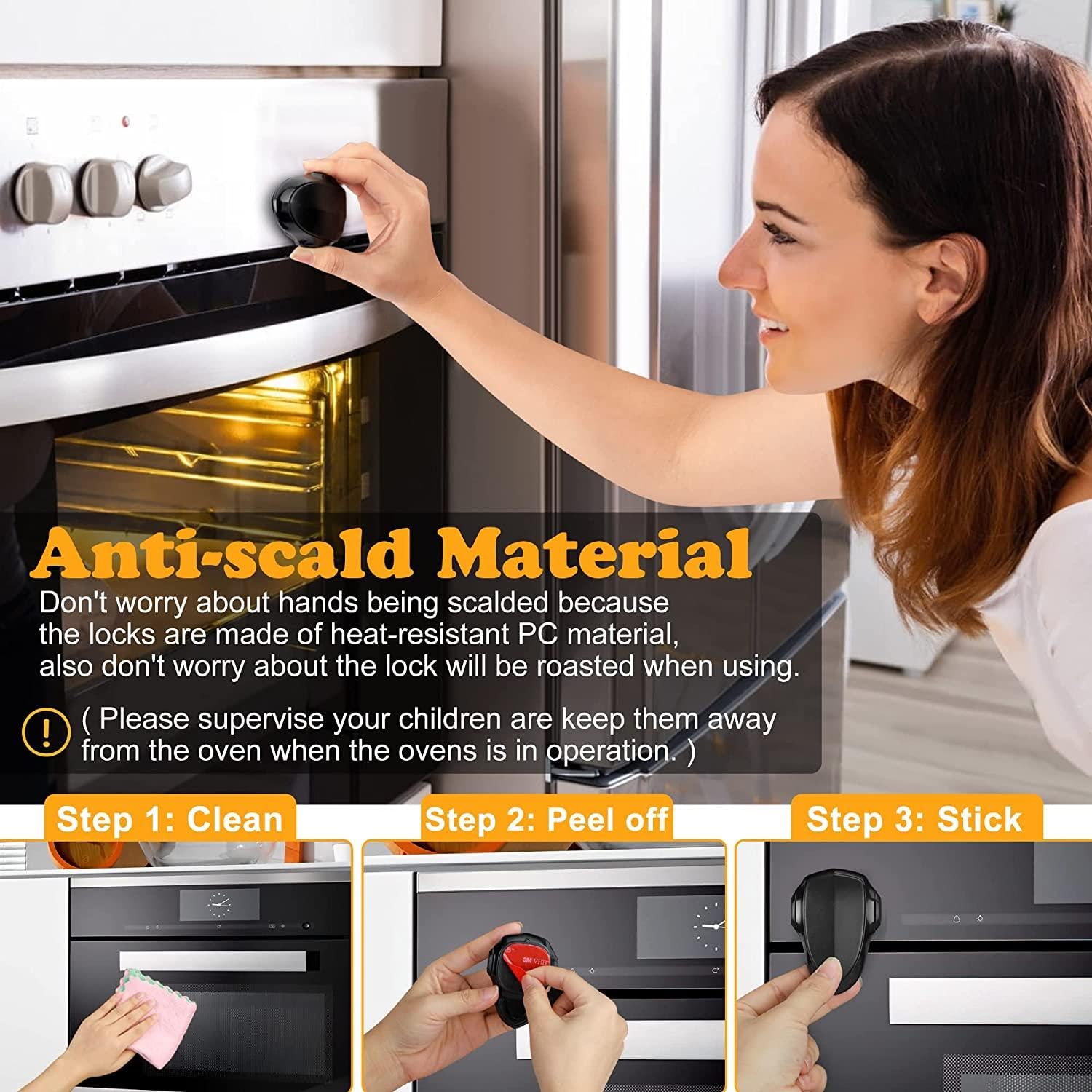 Oven Lock x1pc Child Oven Lock for Oven Doors - Childproofing Kitchen Safety, Heat Resistant Design, Baby Oven Guard - Easy Installaition Baby Proof Oven Lock (Black)