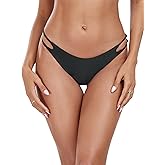 Colloyes Women's Low Waisted Bikini Bottoms Double Straps Cut-Out Swimsuit Bottoms Cheeky Bathing Suit Bottoms