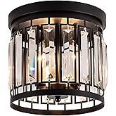 Larootsi Elegant Crystal Flush Mount Chandelier Light Fixture with K9 Crystal, 3 Light Modern Close to Ceiling Light for Kitc