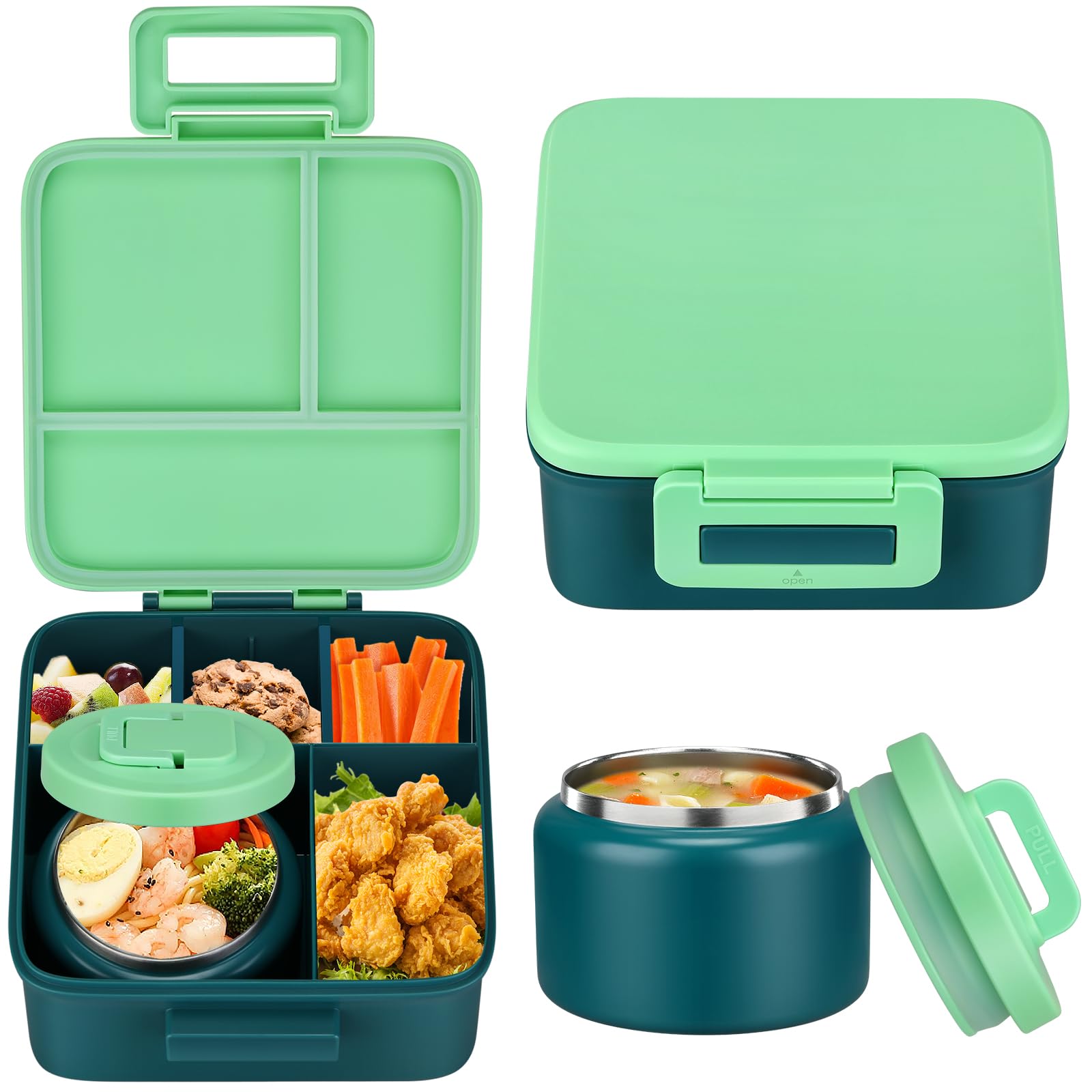 Photo 1 of MAISON HUIS Bento Lunch Box with 8oz Soup Thermo, 5-Compartment Leak-Proof Container, Thermo Hot Food Jar and Insulated Lunch Bag, BPA Free,Travel, School (Green)