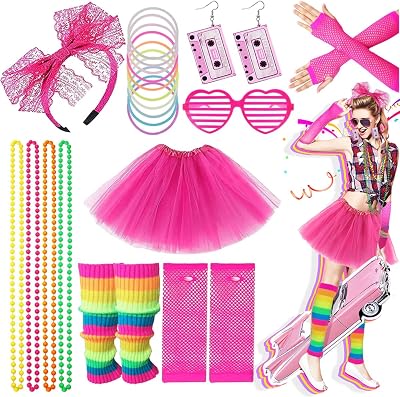 Ronilp 80s Fancy Dress Women Neon Party Costume Accessories Set Tutu Leg Warmers