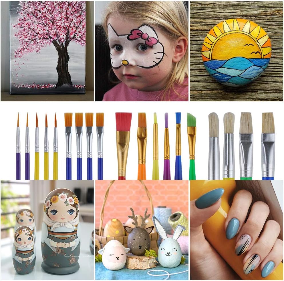 WEKSI Paint Brushes for Kids, 34Pcs Paint Supplies Include Paint Cups with No Spill Lids Palette Tray Muti Sizes Paint Brushes Set for Kids Gifts School Project Art Party: Kitchen & Dining