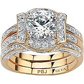 PalmBeach Yellow Gold-plated Round Cubic Zirconia Jacket Bridal Ring Set Sizes 5-10