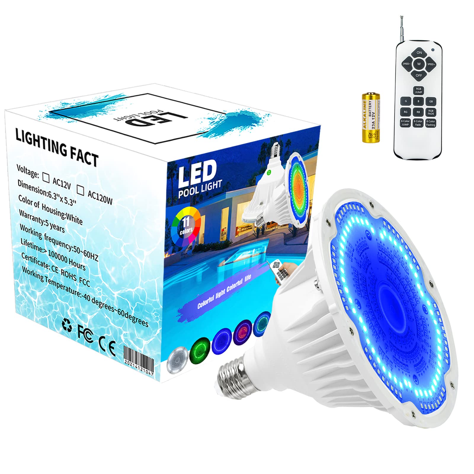 Photo 1 of Color LED Pool Lights for Inground Pool 40W, 120V RGB Color Changing Pool Bulb with Remote Control, LED Pool Light for Inground Swimming Pool, E26 Replacement Bulb for Pentair and Hayward Fixture