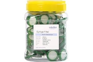 COBETTER 100 Pack Syringe Filter Nylon Lab Filters 0.22μm Pore Size 33mm Diameter Hydrophilic Filtration Non-sterile, Green