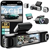 BOTSLAB 3K 4 Channel Dash Cam, 560° All-Sides View, Front and Rear Inside Car Camera with 3.18”Touch Screen, Dash Camera 24/7 Parking Mode, Built-in GPS 5.8GHz WiFi Voice Control, Free 128GB Card