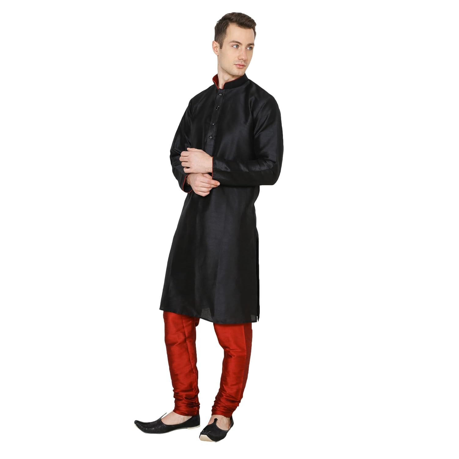 royal kurta men's dupion silk contrast piping kurta churidar