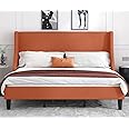 Allewie King Size Platform Bed Frame with Upholstered Headboard, Modern Deluxe Wingback, Wood Slat Support, Mattress Foundation, Burnt Orange