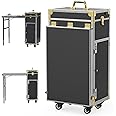 Icoget Portable Rolling Manicure Table for Nail Teach, Foldable Traveling Nail Desk w/Storage, Mobile Nail Table w/Audio and Mirror, Makeup Train Case Cosmetic Trolley, Black