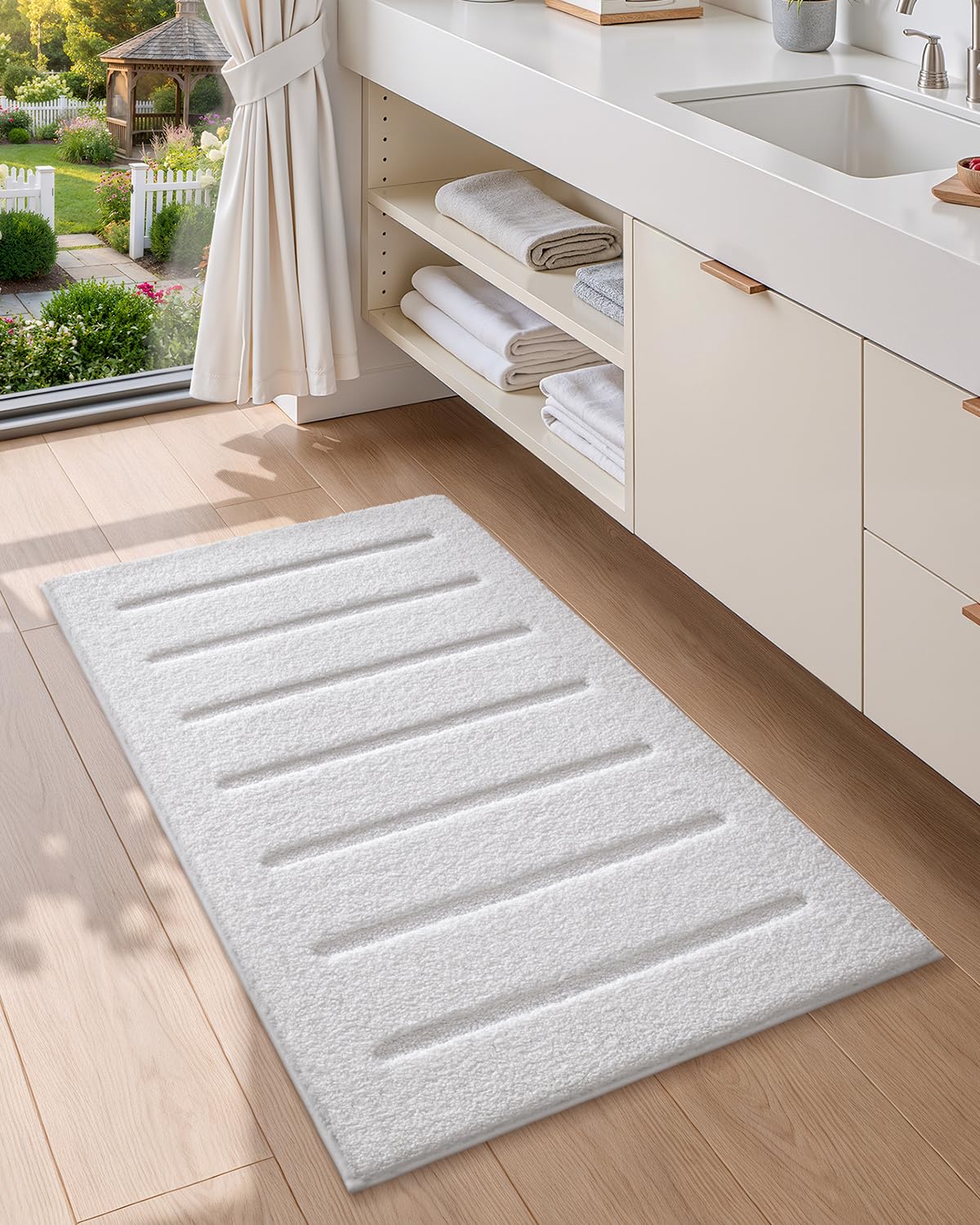 COLOR&GEOMETRY Bath Mat Non Slip 61 x 110 cm,Quick Dry Extra Soft Bathroom Mat for Bathroom Accessories,Microfiber Absorbent Bath Mats for Bathroom,Washable Shower Floor Rugs,White
