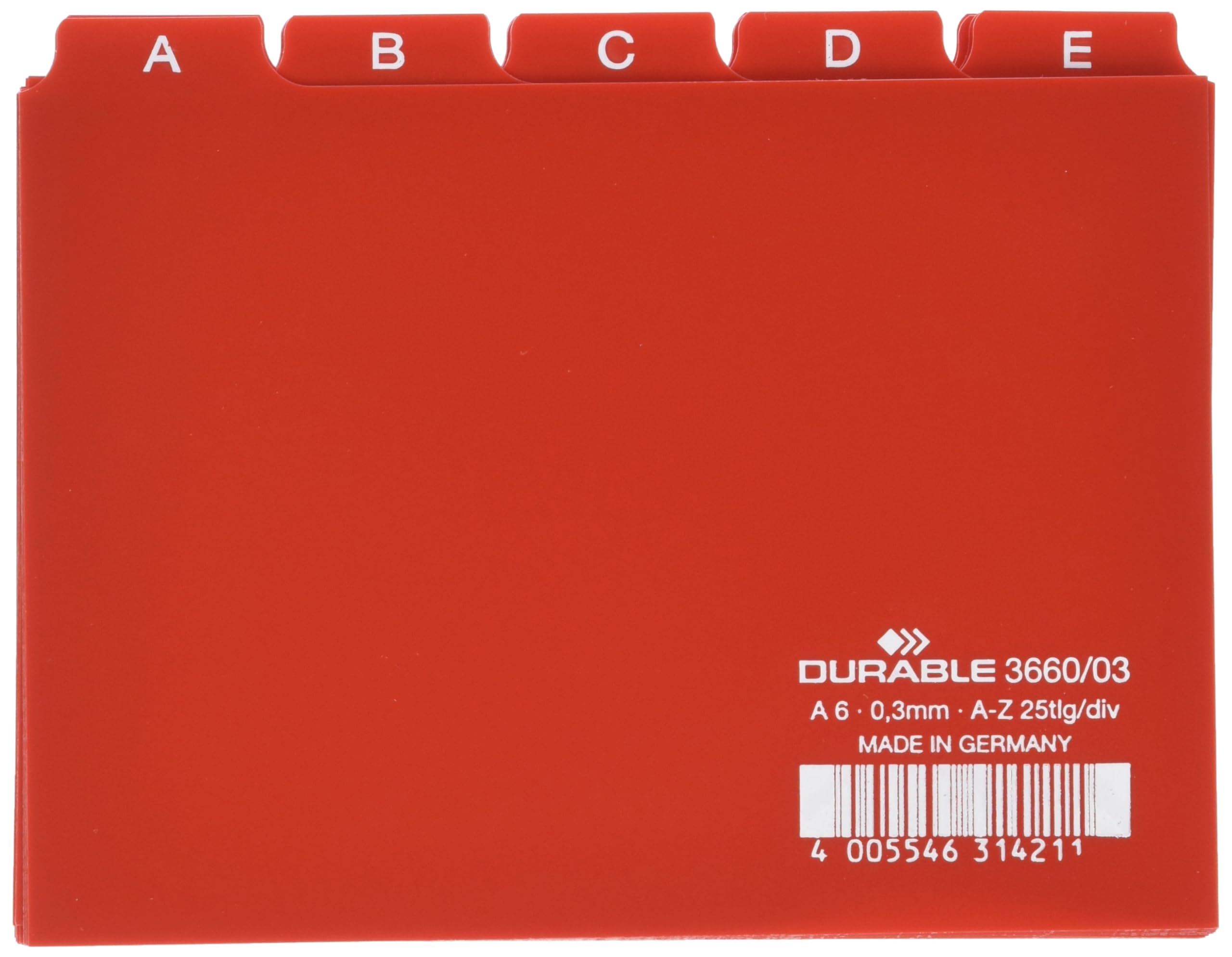 Durable A6 Index Card Set | Includes Printed A-Z Tabs | Red | Made of Strong PVC | Perfect for Organising Documents | Pack of 1