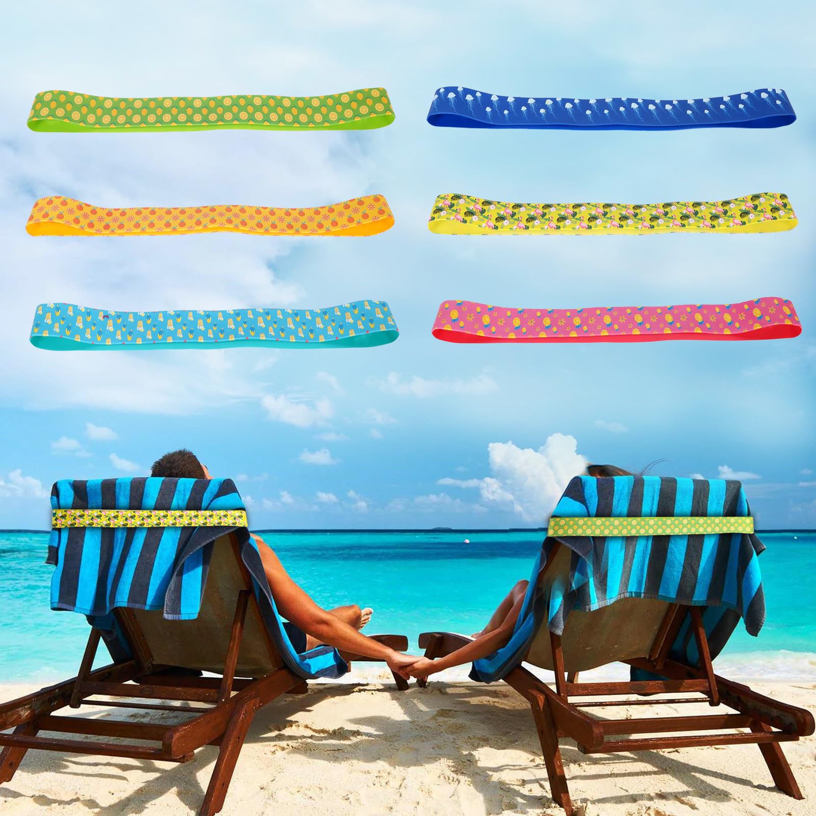 Kaket Elastic Beach Towel Clips Bands 6PC, Towel Holder Rubber Elastic, Pool & Cruise Chair Bands (6 PCS, Style 4), 31 x 1.8 cm — image 1