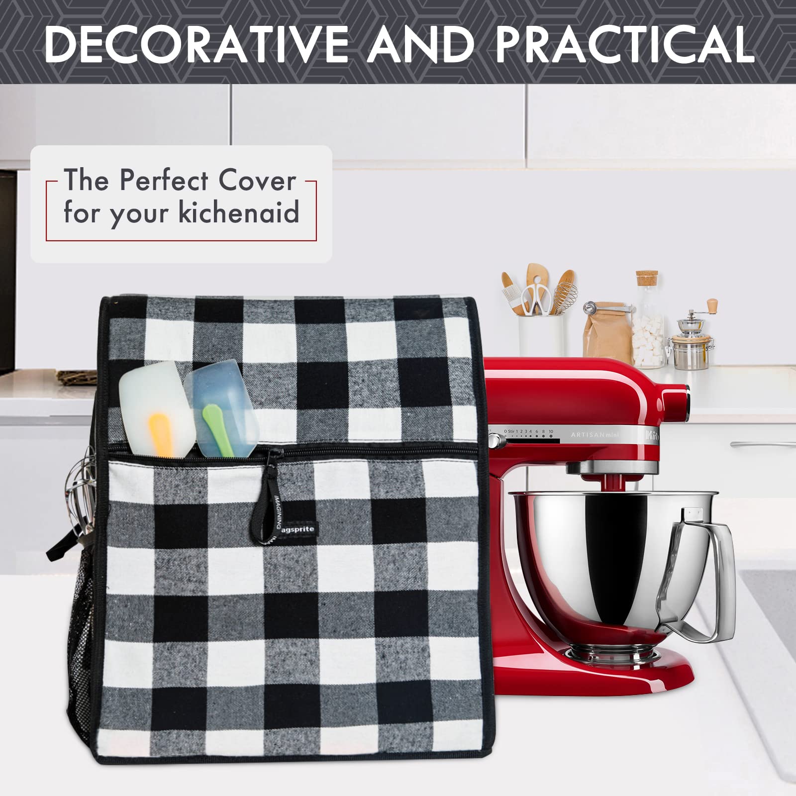 BAGSPRITE Stand Mixer Cover for Kitchen Aid 4.5-8 Quart Tilt Head & Bowl Lift Models - Dust Cover with Pockets for Mixer Appliance Accessories