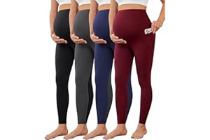 VALANDY Creamlush 4 Pack Maternity Leggings with Pockets Over The Belly-Buttery Soft Yoga Workout Pregnant Pants