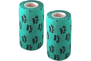 PRAIRIE HORSE SUPPLY Vet Wrap Wrap Tape (Teal with Paw Prints) (2 Pack) (2 Inch x 15 feet) Self Adhesive Adherent Adhering Cohesive Flex Self Stick Bandage Grip Roll Dog Cat Pet Horse