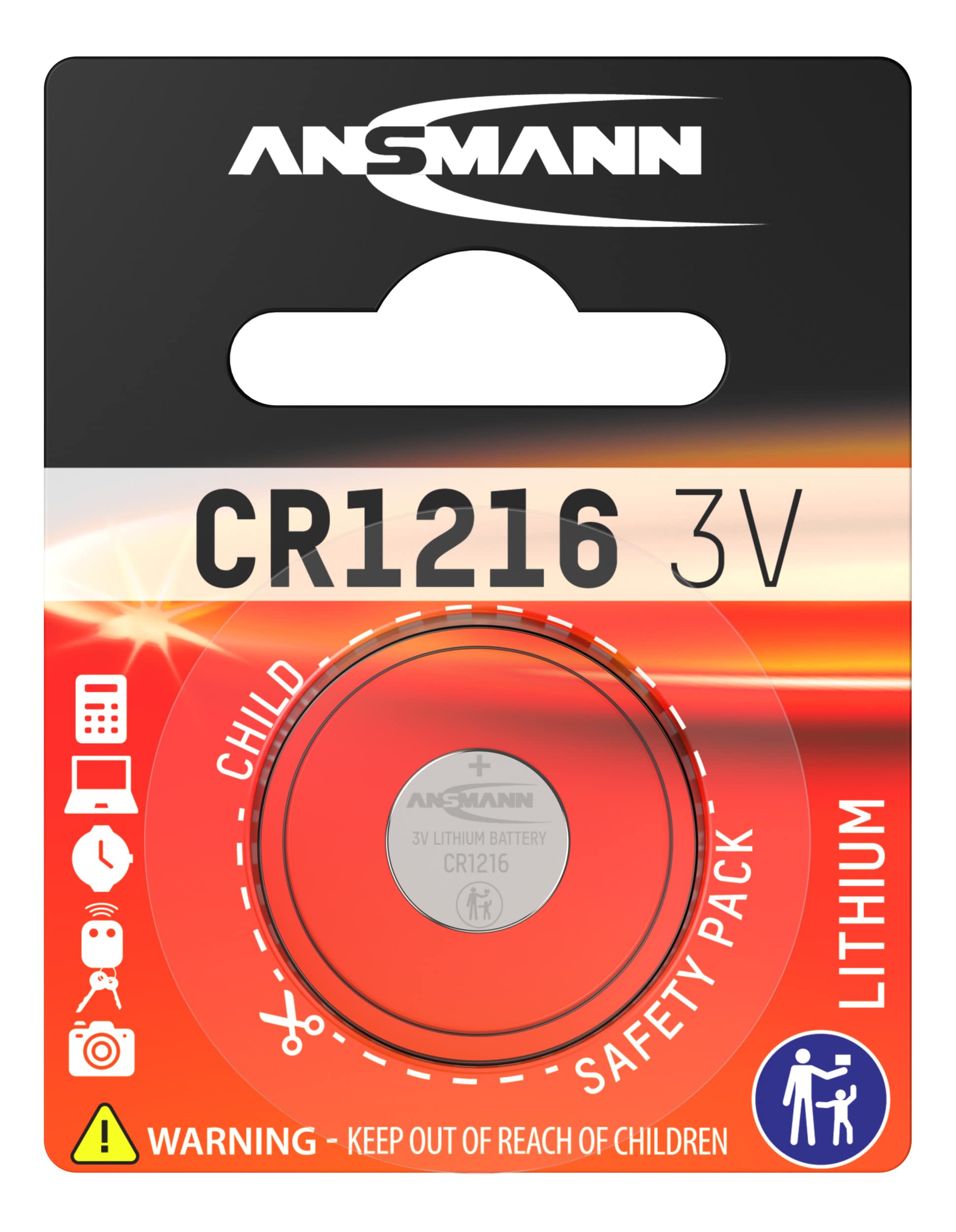 ANSMANN CR1216 Coin Battery [Pack of 1] Lithium 3V Button Cell Ideal For Small Clocks, Cameras, Keyless Remotes, Calculators, and Small Toys