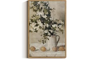 VIYYIEA Floral Large Framed Wall Art, Flowers and Lemons Vintage Art Decor Room Aesthetic, 16X24 Inch Canvas Print Artwork, Farmhouse Still Life Painting Wall Decor for Bedroom Bathroom Office