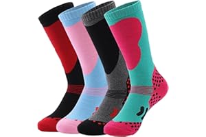 TRIWONDER 4 Pairs Kids Ski Socks Winter Snow Socks Boys Girls Knee High Thermal Socks Long Warm Socks for Skiing Snowboarding