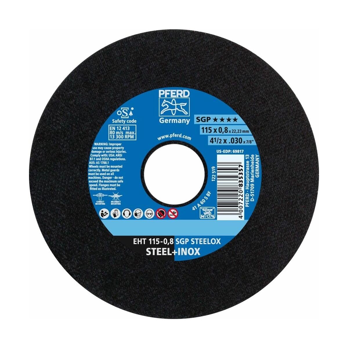 Pferd EHT1150/8S X-Slim Cut-Off Wheel, Multi-Colour, 115 x 0.8 mm