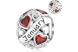 DALARAN Birthstone Charms for Charms Bracelet 925 Sterling Silver Heart Bead Happy Birthday Charms for Women