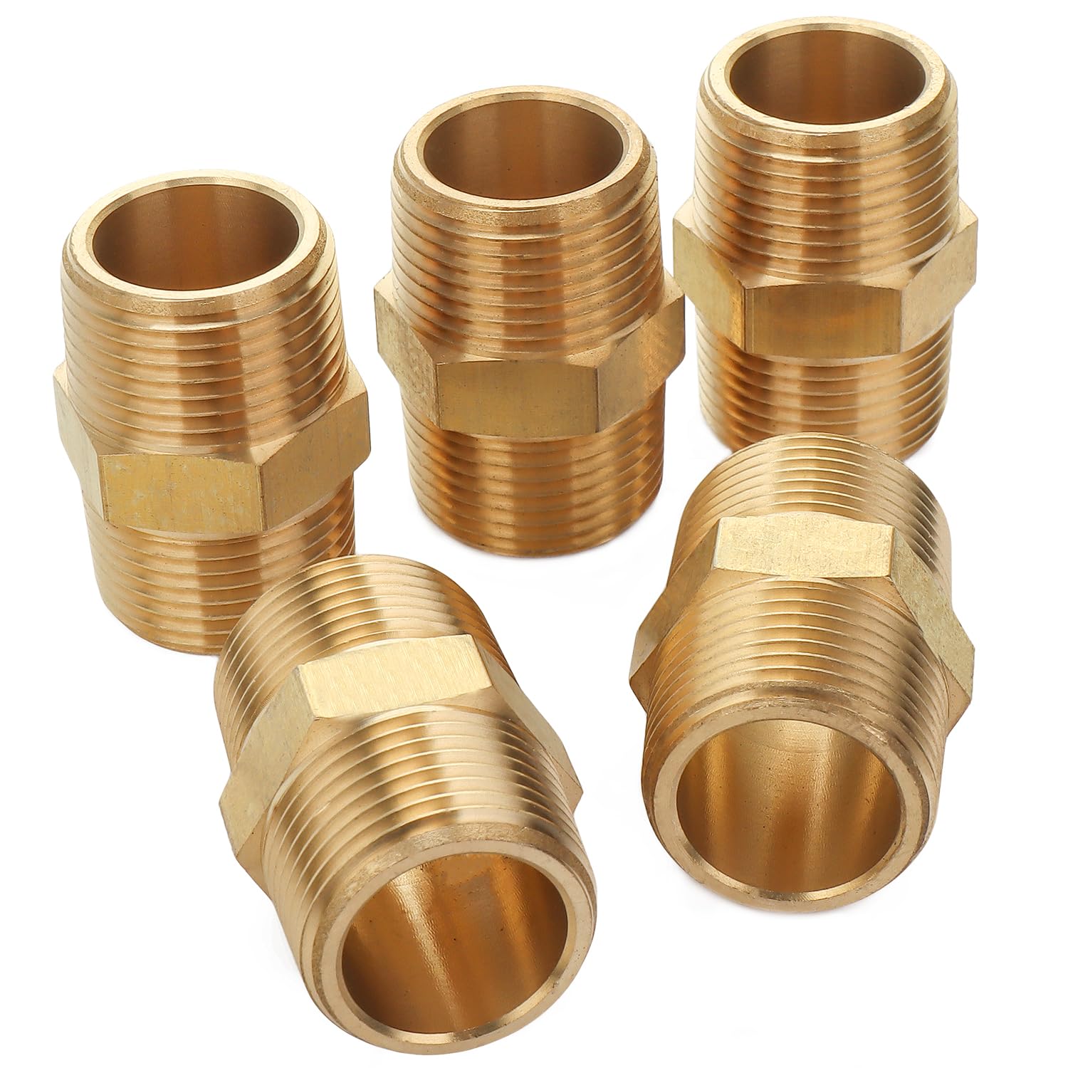 LTWFITTING Brass Pipe Hex Nipple Fitting 3/4-Inch Male BSPT Air Fuel Water (Pack of 5)