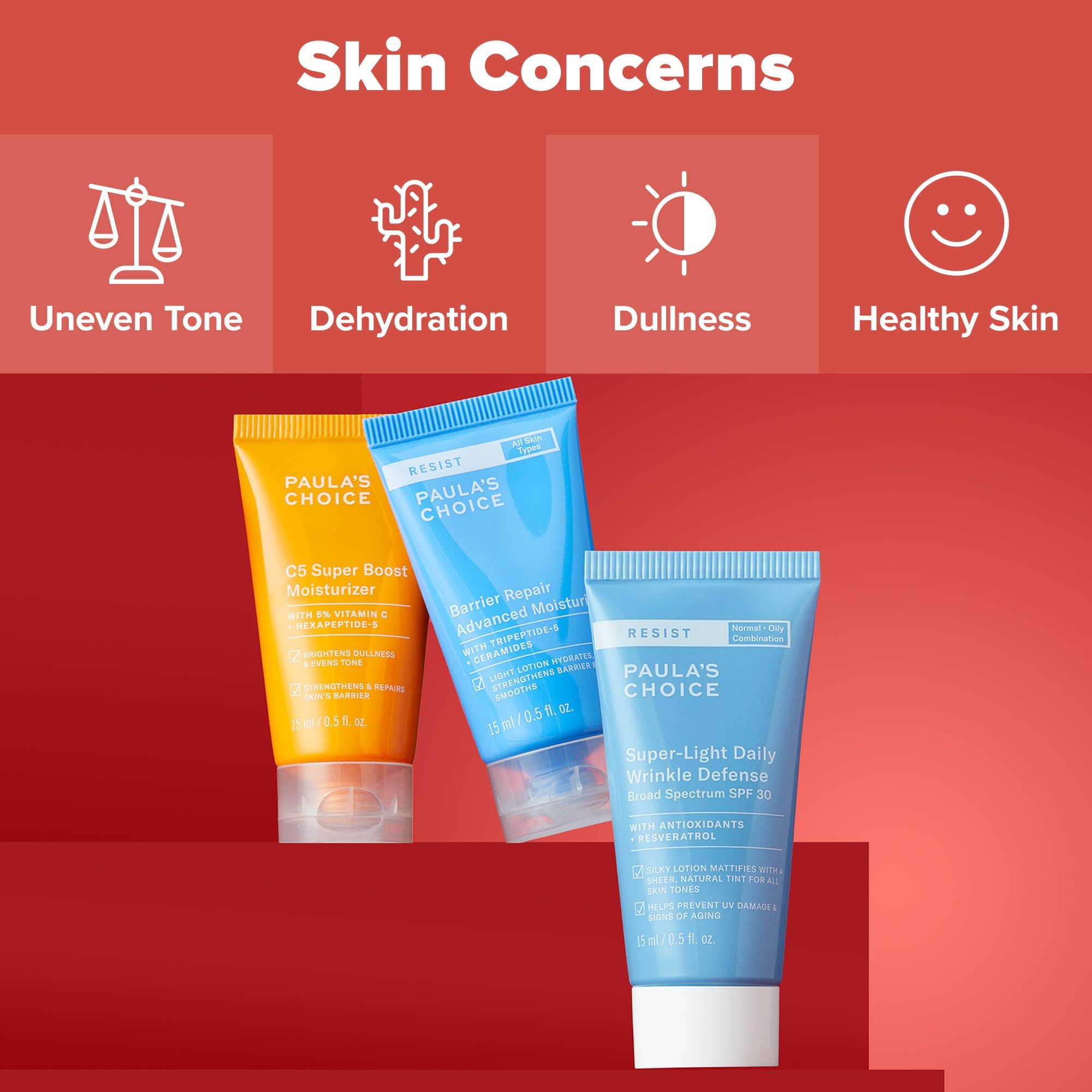 Paula’s Choice Hydration Trio Travel Essentials Mini Kit, Includes C5 5% Vitamin C Moisturizer, RESIST Barrier Repair Lotion and RESIST Wrinkle Defense Matte Tinted Moisturizer SPF 30, Set of 3